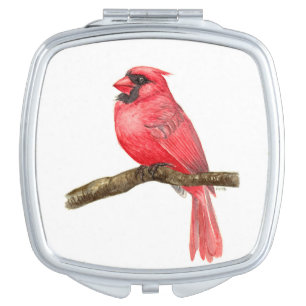 Cardinal bird watercolor compact mirror