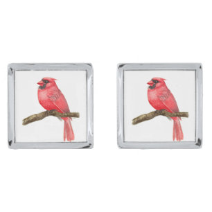 Cardinal bird watercolor cufflinks