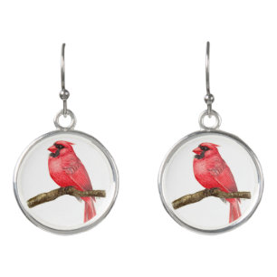 Cardinal bird watercolor earrings