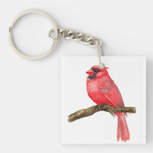 Cardinal bird watercolor keychain