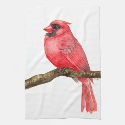 Cardinal bird watercolor kitchen towel