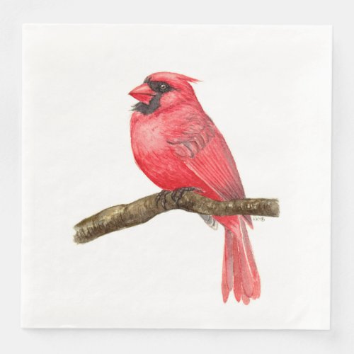 Cardinal bird watercolor paper dinner napkins