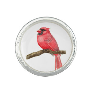 Cardinal bird watercolor ring