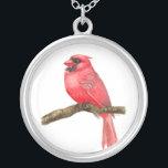 Cardinal bird watercolor silver plated necklace<br><div class="desc">illustration of a cardinal bird on a branch painted with watercolors,  you can see painting process here: http://bit.ly/2zCeRZe</div>