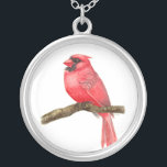 Cardinal bird watercolor silver plated necklace<br><div class="desc">illustration of a cardinal bird on a branch painted with watercolors,  you can see painting process here: http://bit.ly/2zCeRZe</div>