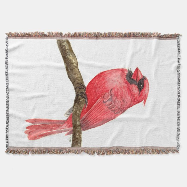 Cardinal bird watercolor throw blanket (Front)
