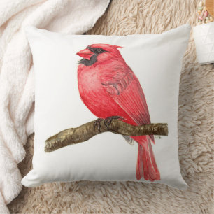 Cardinal bird watercolor throw pillow
