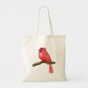 Cardinal bird watercolor tote bag