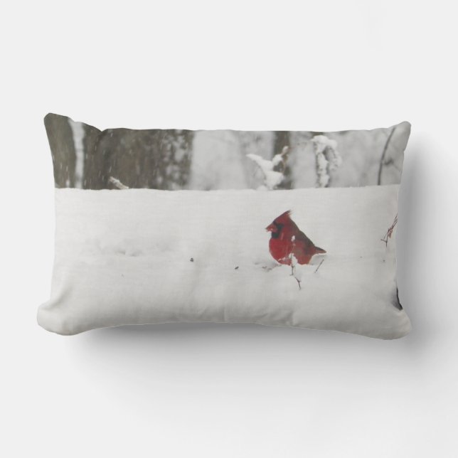 Cardinal Bird Winter Snow Picture Lumbar Pillow (Front)