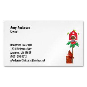 Cardinal Bird Winter Theme Seven Line Custom Business Card Magnet