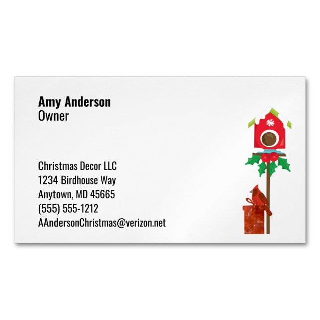 Cardinal Bird Winter Theme Seven Line Custom Business Card Magnet (Front)