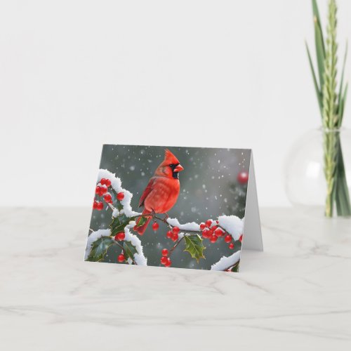 Cardinal Bird Winter Watercolor Card