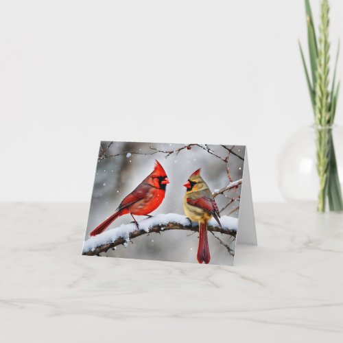 Cardinal Bird Winter Watercolor Card