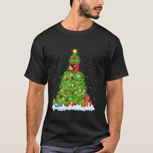 Cardinal Bird Xmas Lighting Tree Funny Cardinal Ch T-Shirt (Front)