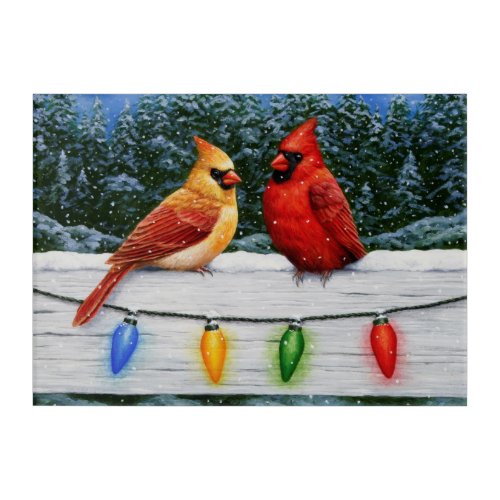 Cardinal Birds and Christmas Lights Acrylic Print
