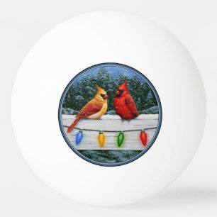 Cardinal Birds and Christmas Lights Ping-Pong Ball