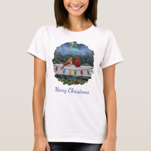 Cardinal Birds and Christmas Lights T-Shirt