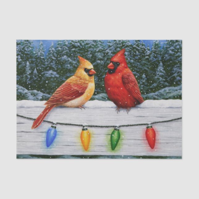Cardinal Birds and Christmas Lights Tissue Paper (Front)