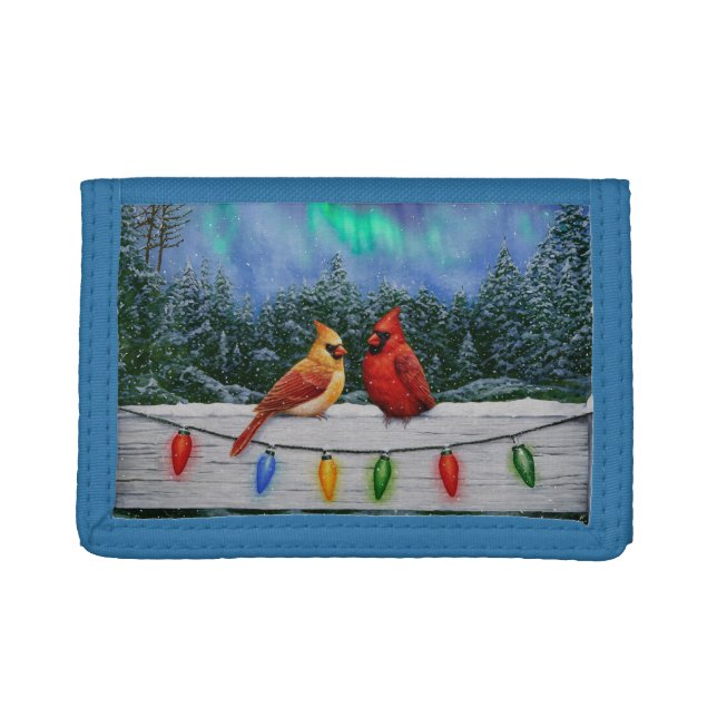 Cardinal Birds and Christmas Lights Trifold Wallet (Front)