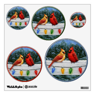 Cardinal Birds and Christmas Lights Wall Decal