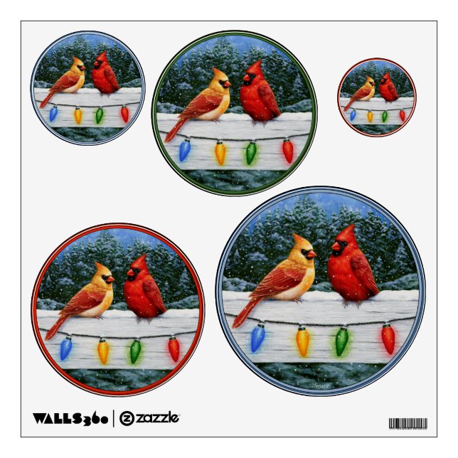Cardinal Birds and Christmas Lights Wall Decal (Front)