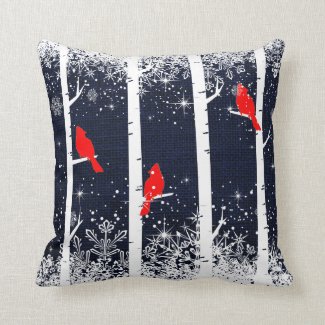 Cardinal Birds and Winter Snowflakes Throw Pillow