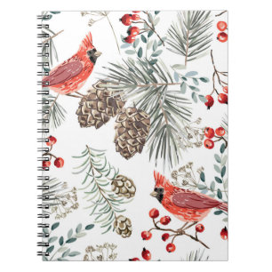 Cardinal Birds Christmas Vintage Pattern Notebook