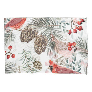 Cardinal Birds Christmas Vintage Pattern Pillow Case