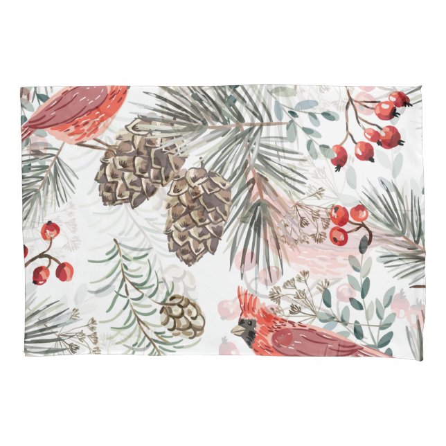 Cardinal Birds Christmas Vintage Pattern Pillow Case (Front)