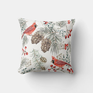 Cardinal Birds Christmas Vintage Pattern Throw Pillow