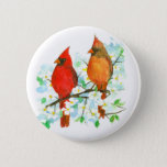 Cardinal Birds Dogwood Tree Button at Zazzle