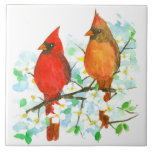 Cardinal Birds Dogwood Tree Watercolor Ceramic Tile at Zazzle