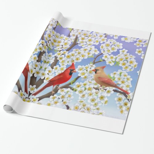 Cardinal Birds in Apple Blossoms Gift Wrap