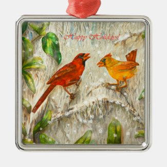 Cardinal birds in snow