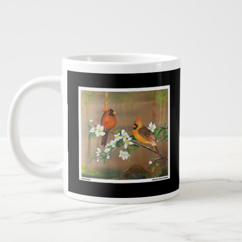 Cardinal Birds Oil Painting Bird Watcher Novetly  Giant Coffee Mug