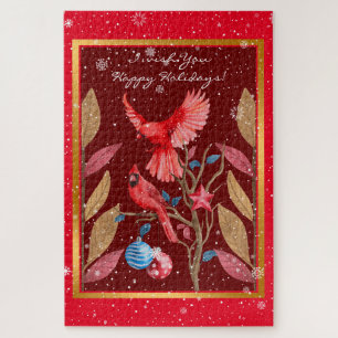 Cardinal Birds on the Christmas Tree Customize Jigsaw Puzzle