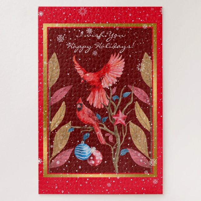Cardinal Birds on the Christmas Tree Customize Jigsaw Puzzle (Vertical)