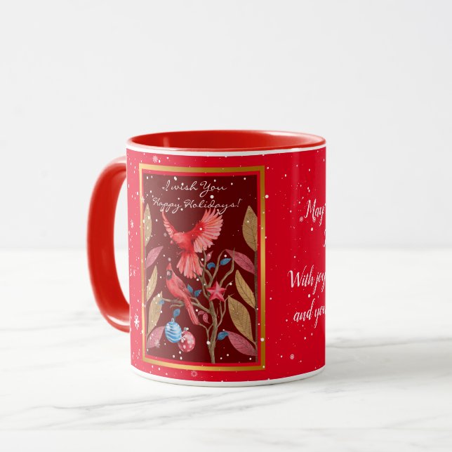 Cardinal Birds on the Christmas Tree Customize Mug (Front Left)