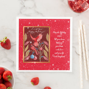 Cardinal Birds on the Christmas Tree Customize Paper Dinner Napkins