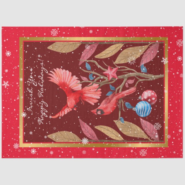 Cardinal Birds on the Christmas Tree Customize Tissue Paper (Front)