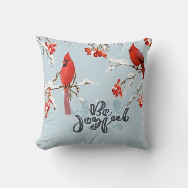 Cardinal Birds Tree Snow Throw Pillow (Front)