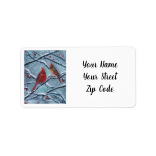 Cardinal birds winter by Renee Lavoie Label
