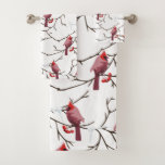 Cardinal Birds, Winter Cherries And Snow Pattern Bath Towel Set at Zazzle