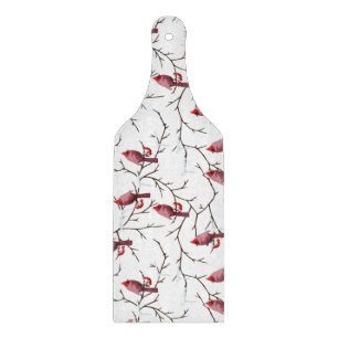 Cardinal Birds, Winter Cherries and Snow Pattern Cutting Board