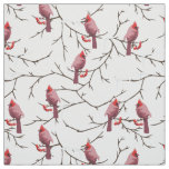 Cardinal Birds, Winter Cherries and Snow Pattern Fabric