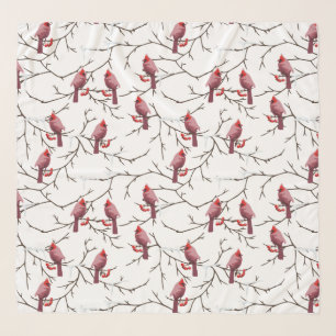 Cardinal Birds, Winter Cherries and Snow Pattern Scarf