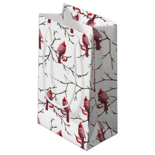 Cardinal Birds, Winter Cherries and Snow Pattern Small Gift Bag