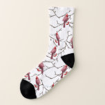 Cardinal Birds, Winter Cherries And Snow Pattern Socks at Zazzle