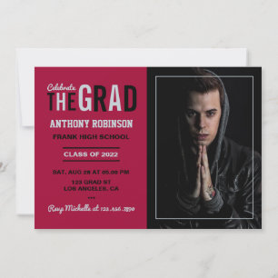 Cardinal, Black and Silver Graduation Party Photo Invitation