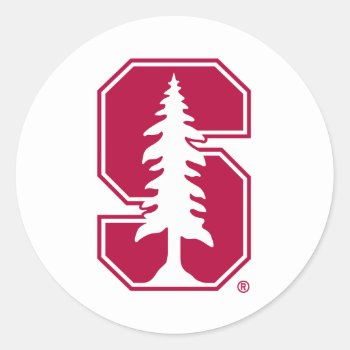 Cardinal Block "s" With Tree Classic Round Sticker by Stanford at Zazzle